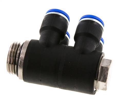 Racor rápido de 4 vías de 10 mm x G1/2'' con rosca macho Latón/PA 66 NBR Giratorio