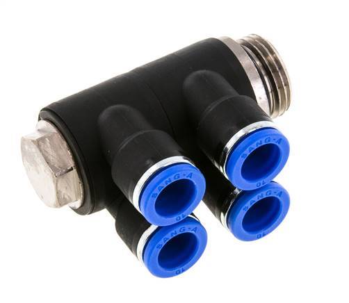 Racor rápido de 4 vías de 10 mm x G1/2'' con rosca macho Latón/PA 66 NBR Giratorio