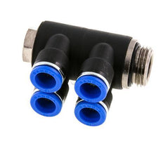 Racor rápido de 4 vías de 10 mm x G1/2'' con rosca macho Latón/PA 66 NBR Giratorio