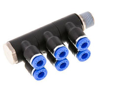 Racor rápido de 6 vías de 4 mm x R1/8'' con rosca macho Latón/PA 66 NBR Giratorio