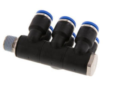 Racor rápido de 6 mm x R1/8'' de 6 vías con rosca macho Latón/PA 66 NBR Giratorio