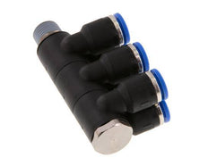 Racor rápido de 6 mm x R1/8'' de 6 vías con rosca macho Latón/PA 66 NBR Giratorio