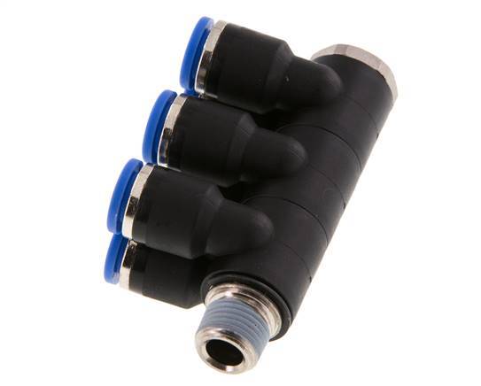 Racor rápido de 6 mm x R1/8'' de 6 vías con rosca macho Latón/PA 66 NBR Giratorio