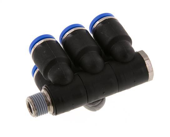 Racor rápido de 6 vías de 8 mm x R1/8'' con rosca macho Latón/PA 66 NBR Giratorio