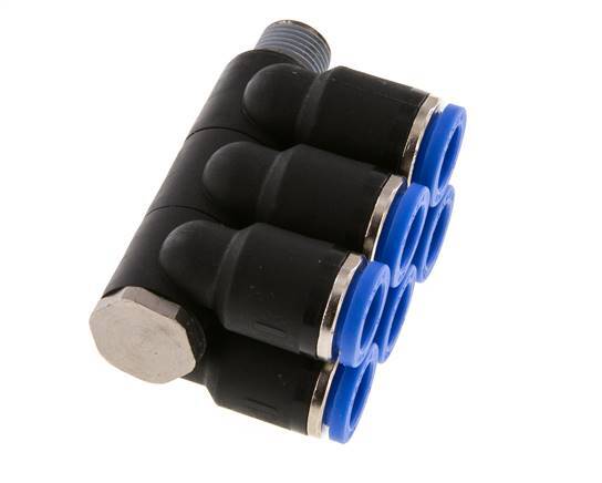 Racor rápido de 6 vías de 8 mm x R1/8'' con rosca macho Latón/PA 66 NBR Giratorio