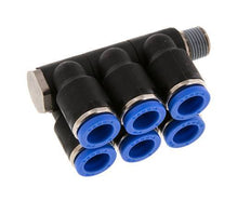 Racor rápido de 6 vías de 8 mm x R1/8'' con rosca macho Latón/PA 66 NBR Giratorio