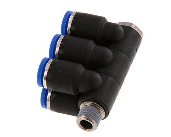 Racor rápido de 6 vías de 8 mm x R1/8'' con rosca macho Latón/PA 66 NBR Giratorio