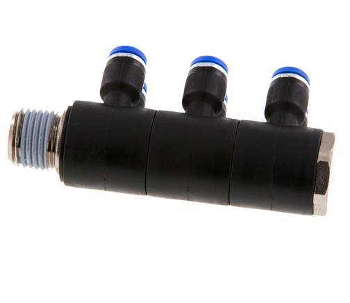Racor rápido de 6 vías de 4mm x R1/4'' con rosca macho Latón/PA 66 NBR Giratorio