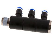 Racor rápido de 6 vías de 4mm x R1/4'' con rosca macho Latón/PA 66 NBR Giratorio