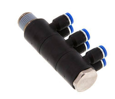 Racor rápido de 6 vías de 4mm x R1/4'' con rosca macho Latón/PA 66 NBR Giratorio