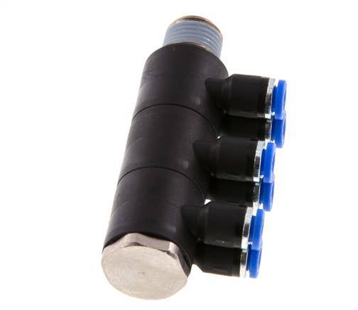 Racor rápido de 6 vías de 4mm x R1/4'' con rosca macho Latón/PA 66 NBR Giratorio