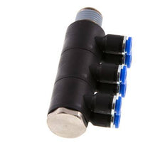Racor rápido de 6 vías de 4mm x R1/4'' con rosca macho Latón/PA 66 NBR Giratorio