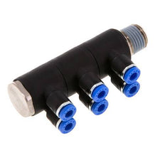 Racor rápido de 6 vías de 4mm x R1/4'' con rosca macho Latón/PA 66 NBR Giratorio
