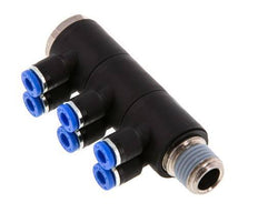 Racor rápido de 6 vías de 4mm x R1/4'' con rosca macho Latón/PA 66 NBR Giratorio