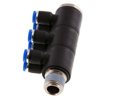 Racor rápido de 6 vías de 4mm x R1/4'' con rosca macho Latón/PA 66 NBR Giratorio