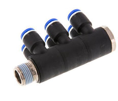 Racor rápido de 6 vías de 8 mm x R3/8'' con rosca macho Latón/PA 66 NBR Giratorio
