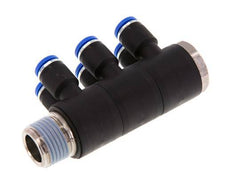 Racor rápido de 6 vías de 8 mm x R1/2'' con rosca macho Latón/PA 66 NBR Giratorio