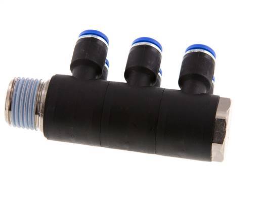 Racor rápido de 6 vías de 8 mm x R1/2'' con rosca macho Latón/PA 66 NBR Giratorio