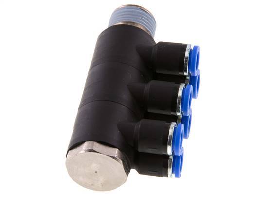 Racor rápido de 6 vías de 8 mm x R1/2'' con rosca macho Latón/PA 66 NBR Giratorio