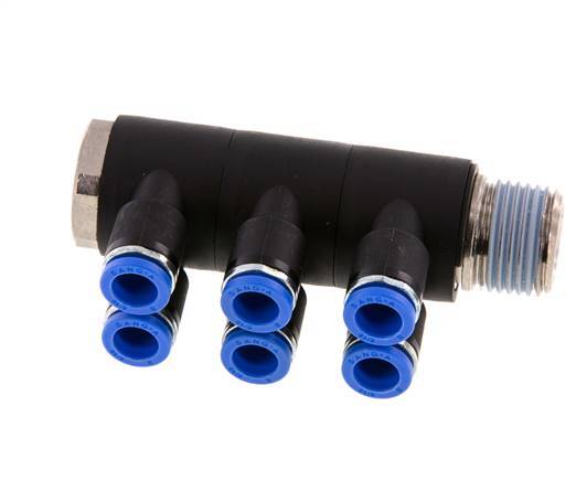 Racor rápido de 6 vías de 8 mm x R1/2'' con rosca macho Latón/PA 66 NBR Giratorio