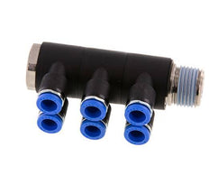 Racor rápido de 6 vías de 8 mm x R1/2'' con rosca macho Latón/PA 66 NBR Giratorio