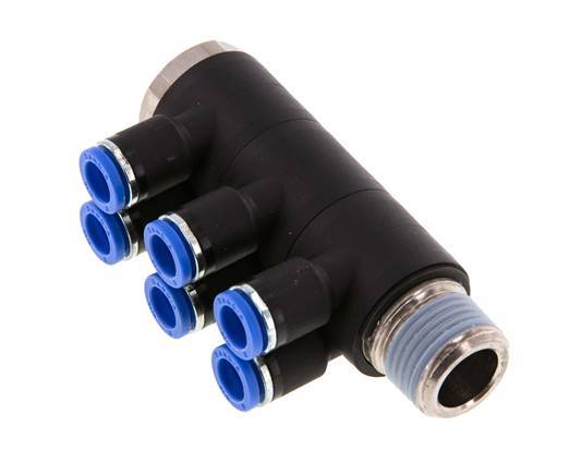 Racor rápido de 6 vías de 8 mm x R1/2'' con rosca macho Latón/PA 66 NBR Giratorio