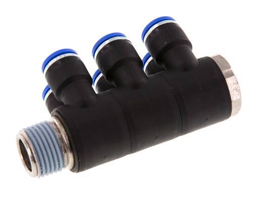 Racor rápido de 6 vías de 10mm x R1/2'' con rosca macho Latón/PA 66 NBR Giratorio