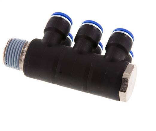 Racor rápido de 6 vías de 10mm x R1/2'' con rosca macho Latón/PA 66 NBR Giratorio