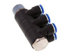 Racor rápido de 6 vías de 10mm x R1/2'' con rosca macho Latón/PA 66 NBR Giratorio