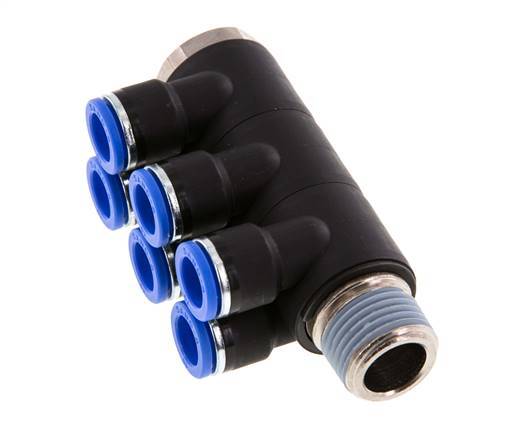 Racor rápido de 6 vías de 10mm x R1/2'' con rosca macho Latón/PA 66 NBR Giratorio