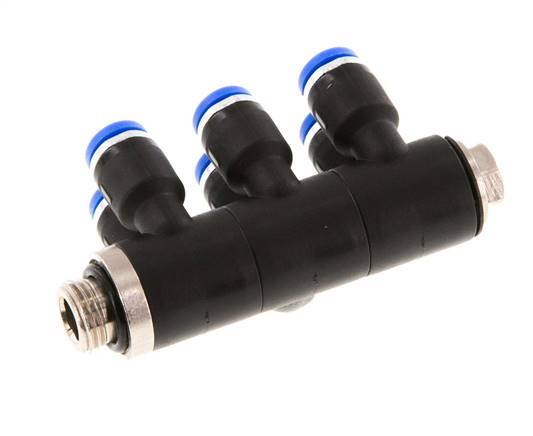 Racor rápido de 6 vías de 4 mm x G1/8'' con rosca macho Latón/PA 66 NBR Giratorio