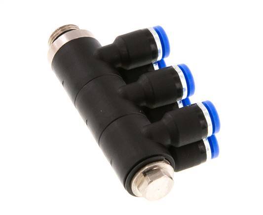 Racor rápido de 6 vías de 4 mm x G1/8'' con rosca macho Latón/PA 66 NBR Giratorio