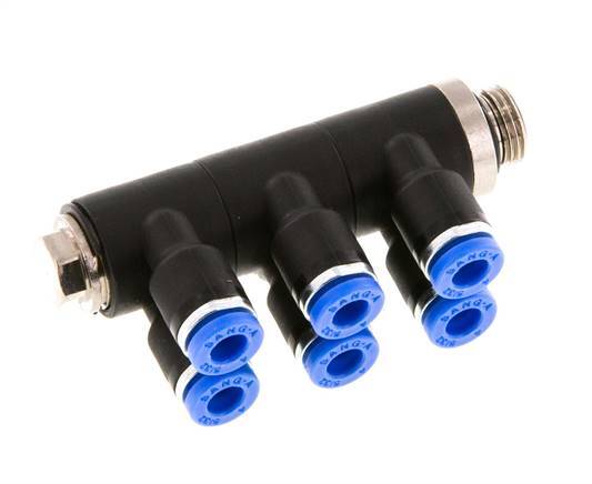Racor rápido de 6 vías de 4 mm x G1/8'' con rosca macho Latón/PA 66 NBR Giratorio