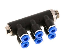 Racor rápido de 6 vías de 4 mm x G1/8'' con rosca macho Latón/PA 66 NBR Giratorio