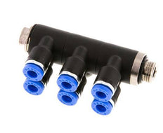Racor rápido de 6 vías de 4 mm x G1/8'' con rosca macho Latón/PA 66 NBR Giratorio