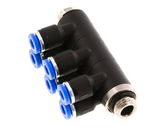 Racor rápido de 6 vías de 4 mm x G1/8'' con rosca macho Latón/PA 66 NBR Giratorio