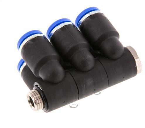 Racor rápido de 6 vías de 8 mm x G1/8'' con rosca macho Latón/PA 66 NBR Giratorio