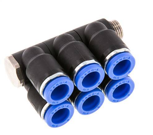 Racor rápido de 6 vías de 8 mm x G1/8'' con rosca macho Latón/PA 66 NBR Giratorio