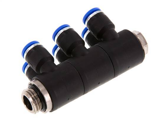 Racor de 6mm x G1/4'' de 6 vías con rosca macho Latón/PA 66 NBR Giratorio