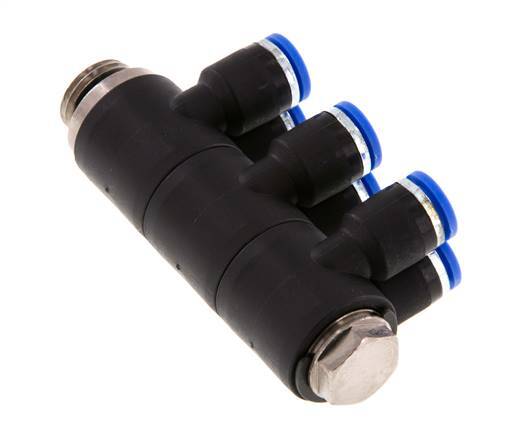 Racor de 6mm x G1/4'' de 6 vías con rosca macho Latón/PA 66 NBR Giratorio