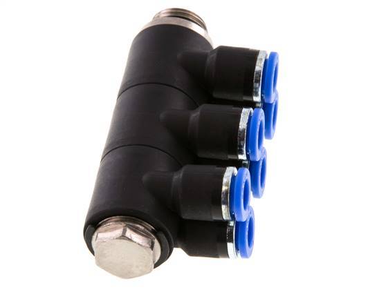Racor de 6mm x G1/4'' de 6 vías con rosca macho Latón/PA 66 NBR Giratorio