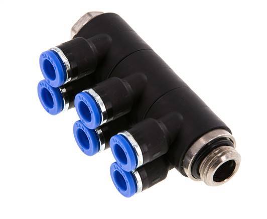 Racor de 6mm x G1/4'' de 6 vías con rosca macho Latón/PA 66 NBR Giratorio