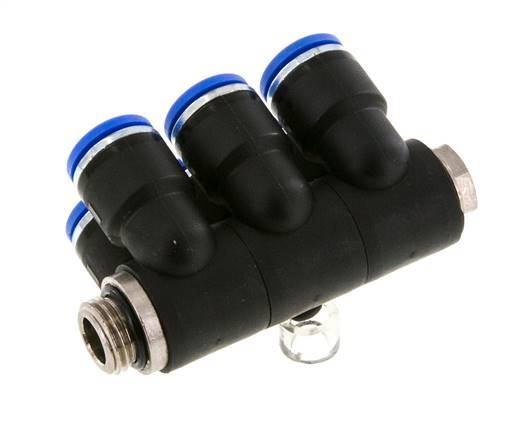 Racor rápido de 6 vías 10mm x G1/4'' con rosca macho Latón/PA 66 NBR Giratorio