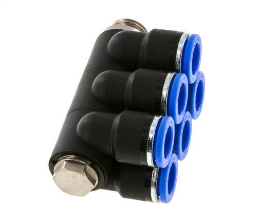 Racor rápido de 6 vías 10mm x G1/4'' con rosca macho Latón/PA 66 NBR Giratorio
