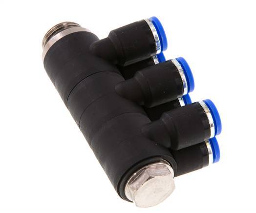 Racor rápido de 6 vías de 8 mm x G3/8'' con rosca macho Latón/PA 66 NBR Giratorio