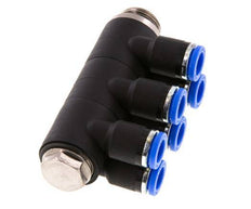 Racor rápido de 6 vías de 8 mm x G3/8'' con rosca macho Latón/PA 66 NBR Giratorio