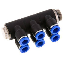 Racor rápido de 6 vías de 8 mm x G3/8'' con rosca macho Latón/PA 66 NBR Giratorio