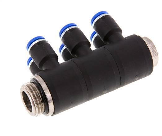 Racor rápido de 6 vías de 8 mm x G1/2'' con rosca macho Latón/PA 66 NBR Giratorio