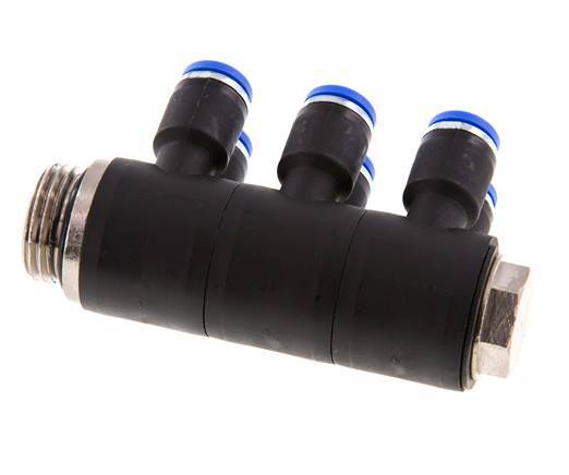 Racor rápido de 6 vías de 8 mm x G1/2'' con rosca macho Latón/PA 66 NBR Giratorio