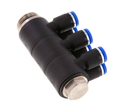 Racor rápido de 6 vías de 8 mm x G1/2'' con rosca macho Latón/PA 66 NBR Giratorio